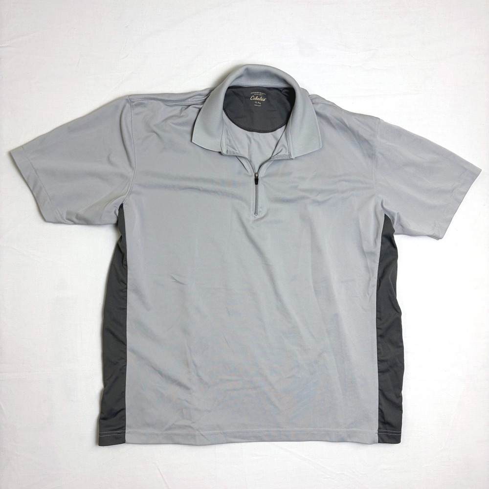 Cabelas‎ Mens XL Gray Performance Quarter Zip Short Sleeve Polo Shirt 905066